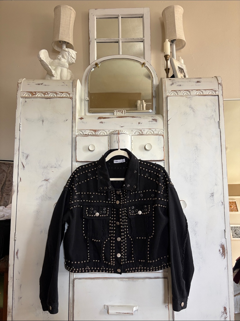 Studded Black Denim Jacket - Women